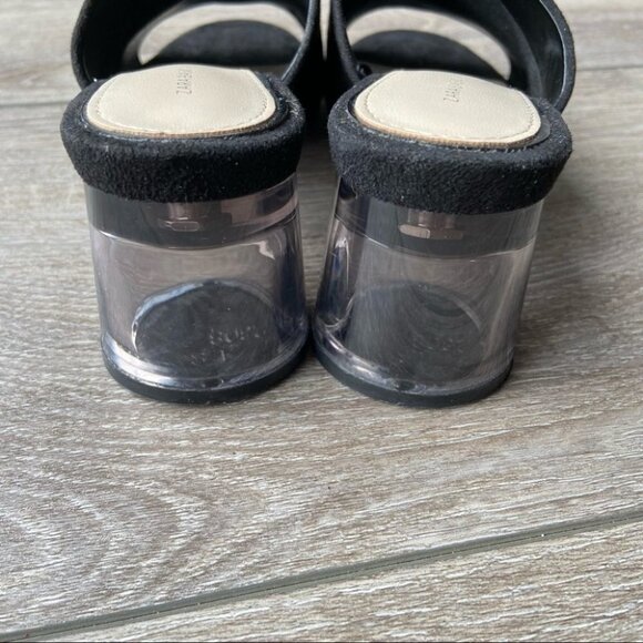 Zara  Black Faux Suede Clear Heel Slides - Picture 7 of 14